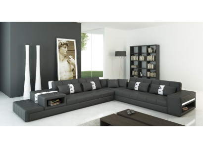 Modern living feeling L-shaped corner sofa in dark gray with stylish faux leather upholstery