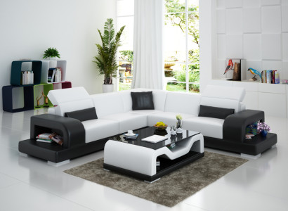 Leather sofa Couch Living landscape Corner sofa L-shape Suite Design Decor Modern