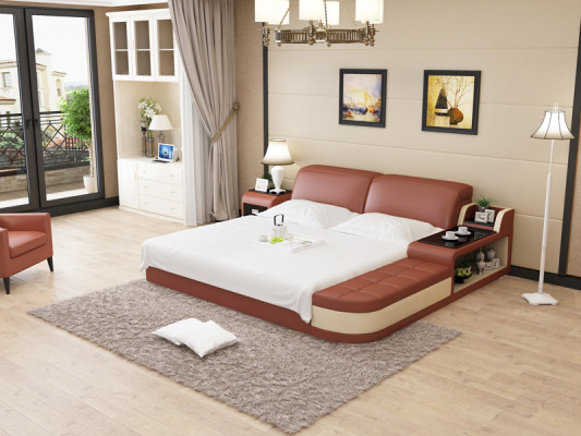 Design Leather Bed Luxury Upholstery Beds Double Modern Marriage 140/160/180 cm
