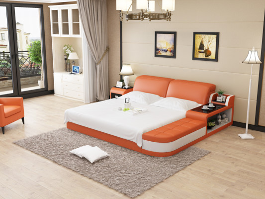 Design Leather Bed Luxury Upholstery Beds Double Modern Marriage 140/160/180 cm