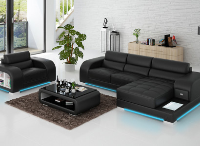 Leather sofa Couch Living landscape Corner sofa + Armchair Suite Design Sofa
