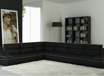 Living landscape Designer Sofa Couch Big Upholstery Leather Sofas Corner Corner Seat Black