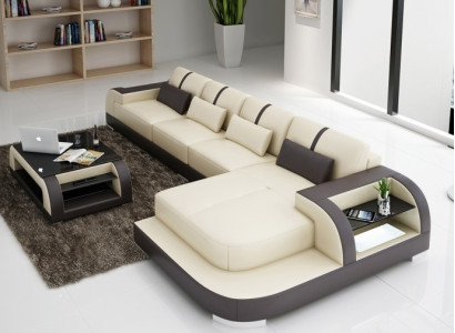 Leather sofa Corner sofa Corner sofa Upholstery Seat Corner Suite Living landscape H4 White LED