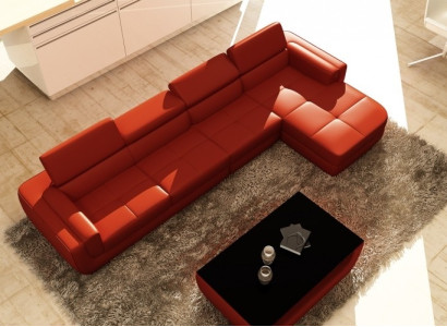 Corner sofa Leather sofa Living landscape L-shape Sofa Couch Upholstery Seat Corner Tettau Red
