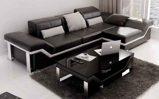 Leather sofa sofa couch living landscape corner sofa suite decor modern design
