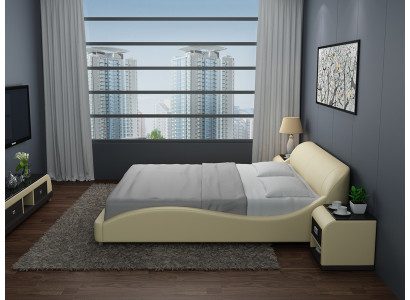 Design Upholstery Double Bed Modern Beds Bedroom with USB & Shelf 200x210 cm