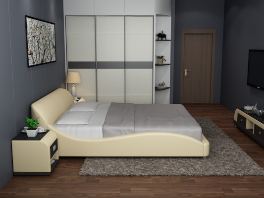 Design Upholstery Double Bed Modern Beds Bedroom with USB & Shelf 200x210 cm