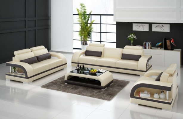Designer sofa set leather sofa set 3+2+1 suite sofa couch new Zitadelle White