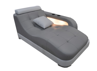 Designer Leather Chaise Longues + USB Ottoman Sofa Genuine Leather Relax Chaise