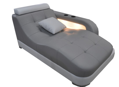 Designer Leather Chaise Longues + USB Ottoman Sofa Genuine Leather Relax Chaise