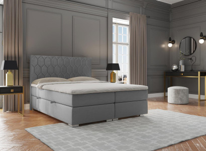 Boxspring Bed Hotel Double 180x200cm Luxury Beds Upholstery Function Box Gray
