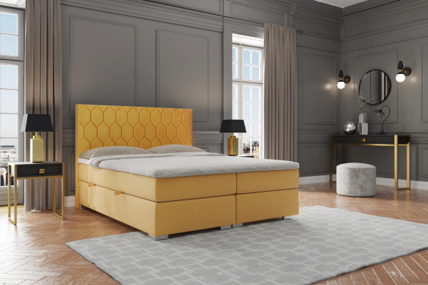 Boxspring Bed Hotel Double Luxury Beds Upholstery Function bed base Yellow Velvet