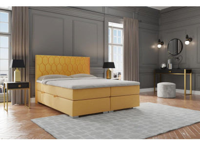 Boxspring Bed Hotel Double Luxury Beds Upholstery Function bed base Yellow Velvet
