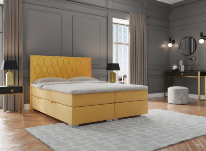 Boxspring Bed Hotel Double Luxury Beds Upholstery Function bed base Yellow Velvet