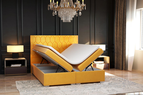 Boxspring Bed Hotel Double Luxury Beds Upholstery Function bed base Yellow Velvet