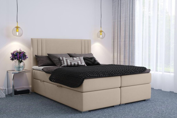 Boxspring Bed Hotel Double Beige Textile Luxury Beds Upholstery Box Function