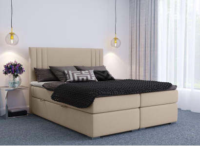 Boxspring Bed Hotel Double Beige Textile Luxury Beds Upholstery Box Function