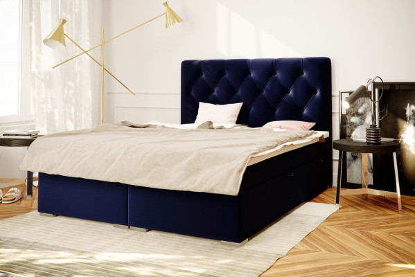 Boxspring Bed Hotel Double Blue Textile Luxury Beds Upholstery bed base function