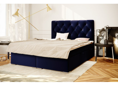 Boxspring Bed Hotel Double Blue Textile Luxury Beds Upholstery bed base function