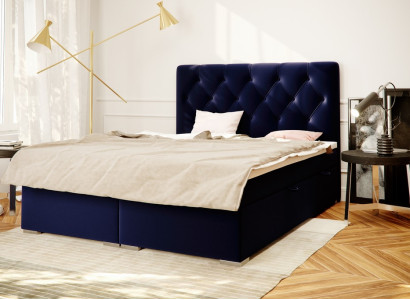 Boxspring Bed Hotel Double Blue Textile Luxury Beds Upholstery bed base function