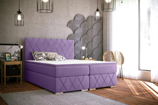 Complete Set Mattress & Topper Boxspring Bed Purple Upholstery 180x200cm Beds