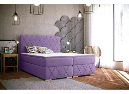 Complete Set Mattress & Topper Boxspring Bed Purple Upholstery 180x200cm Beds