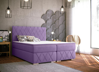 Complete Set Mattress & Topper Boxspring Bed Purple Upholstery 180x200cm Beds