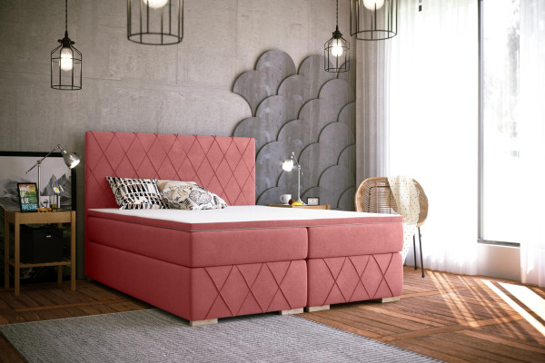Complete Set Mattress & Topper Boxspring Bed Pink Upholstery 180x200cm Beds new