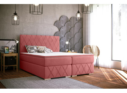 Complete Set Mattress & Topper Boxspring Bed Pink Upholstery 180x200cm Beds new