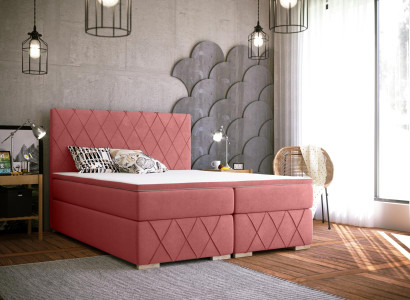 Complete Set Mattress & Topper Boxspring Bed Pink Upholstery 180x200cm Beds new