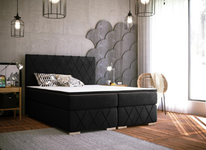Complete Set Mattress & Topper Box Spring Bed Black Upholstery 180x200cm Beds