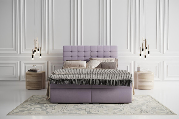 Complete Set Mattress & Topper Box Spring Bed Pink Upholstery 180x200cm