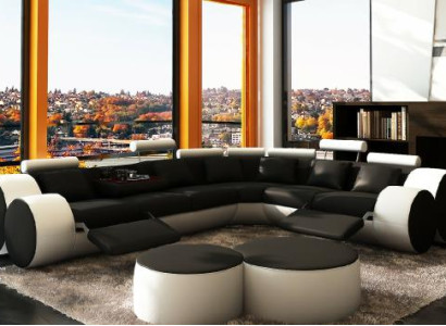 Corner sofa Sofa Couch Upholstery Living landscape Leather Corner Sofas Suite L-shape Madrid