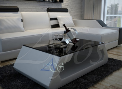 Designer Coffee table Upholstery Table Leather Glass Modern Table (Hamburg)