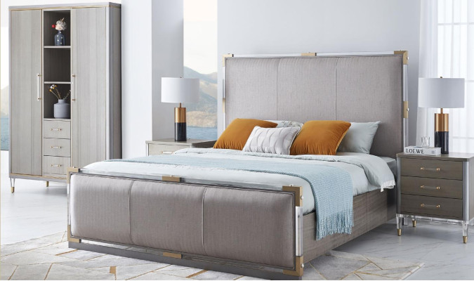 Bed Bedside table Chest of drawers 4 pcs. Bedroom decoration set design modern luxury