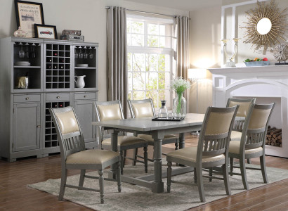 Dining table Suite Table 6x Chairs Chair Dining room Group Table Wood Leather