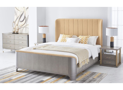 Bed Bedside table 4 pcs. Bedroom Set Design Modern Luxury Beds Group Leather