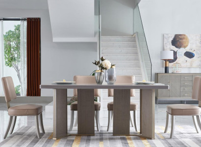 Chair 6x Chairs Group Set Living - Dining room Suite Wood Lehn Leather Textile new