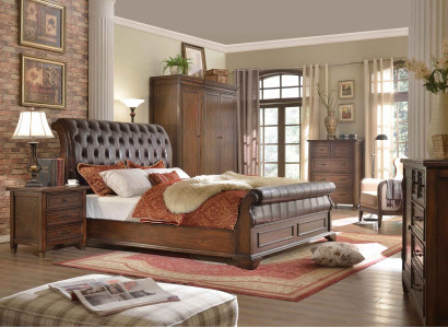 Bedroom Bed Bedside tables 3 pcs. Set Luxury Beds Wood Double bed new
