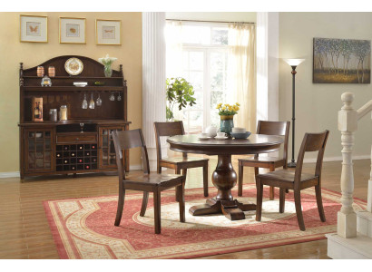 Design Round Table 4x Chairs Dining Room Seat Round Tables Suite Wood 5pcs. set