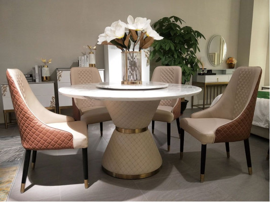 Round dining table + 4 back chairs 5 pieces. Seat Upholstery Sets Ess