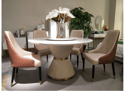 Round dining table + 4 back chairs 5 pieces. Seat Upholstery Sets Ess