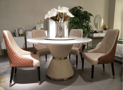 Round dining table + 4 back chairs 5 pieces. Seat Upholstery Sets Ess