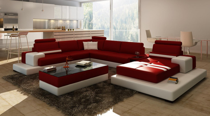 Sofa Couch Living landscape XXL Couch Leather sofa with Ottoman Sofa set 2725