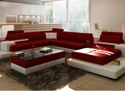 Sofa Couch Living landscape XXL Couch Leather sofa with Ottoman Sofa set 2725