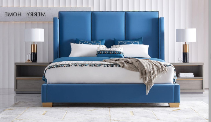 Bed Leather 2x Bedside table 3 pcs. Bedroom Set Furniture Modern Luxury