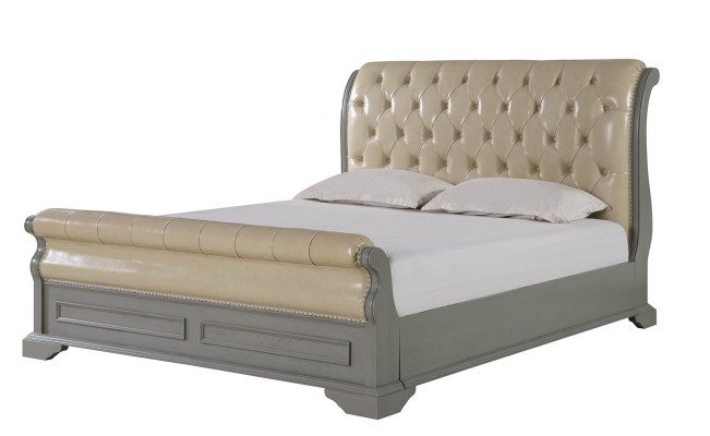 Chesterfield Design Bed Gray 180x200 Double bed Beds Upholstery Leather Bed Furniture