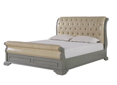 Chesterfield Design Bed Gray 180x200 Double bed Beds Upholstery Leather Bed Furniture