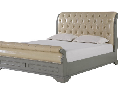 Chesterfield Design Bed Gray 180x200 Double bed Beds Upholstery Leather Bed Furniture