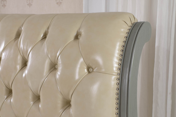 Chesterfield Design Bed Gray 180x200 Double bed Beds Upholstery Leather Bed Furniture
